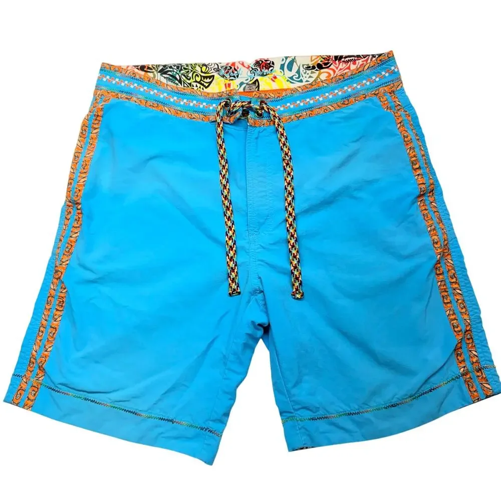 Robert Graham Men’s Board Shorts Size 34 Blue Paisley Swim Trunks Drawstring